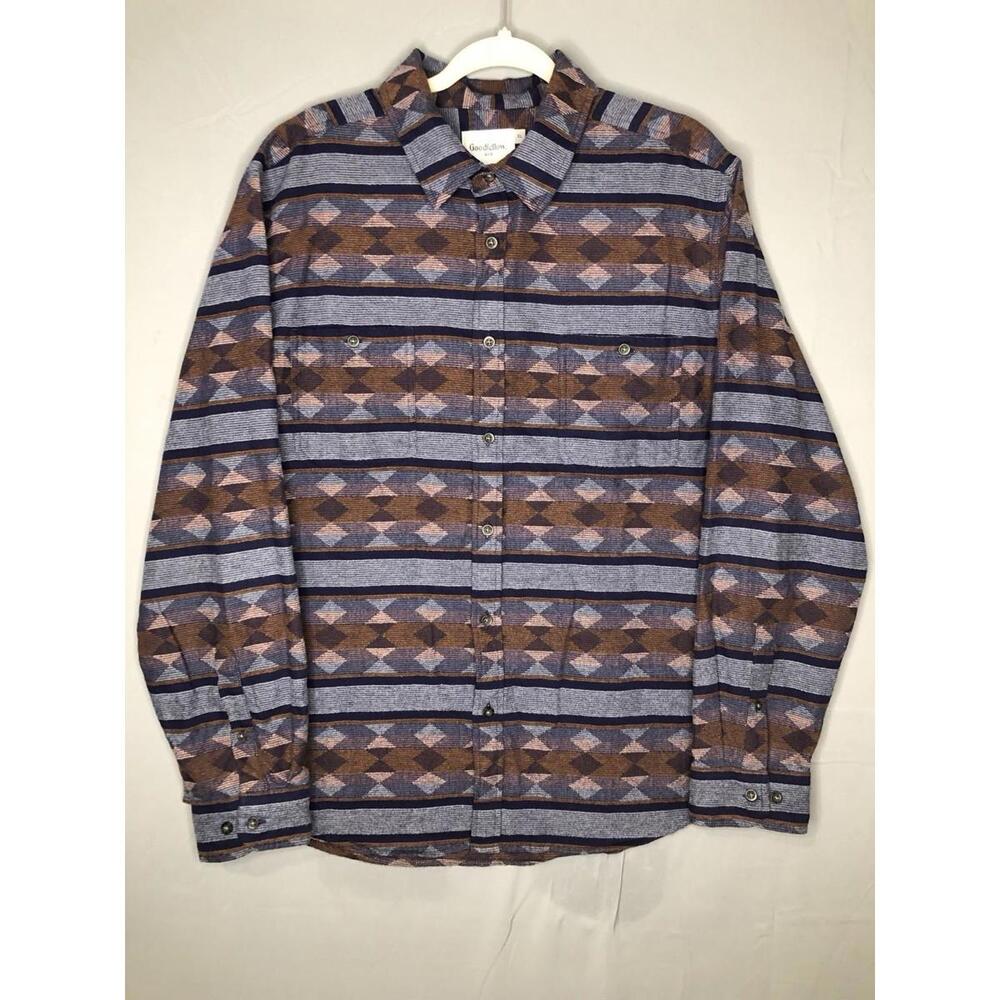 GOODFELLOW XL Blue Southwest Design Button-up Long Sleeve Shirt Aztec Thick